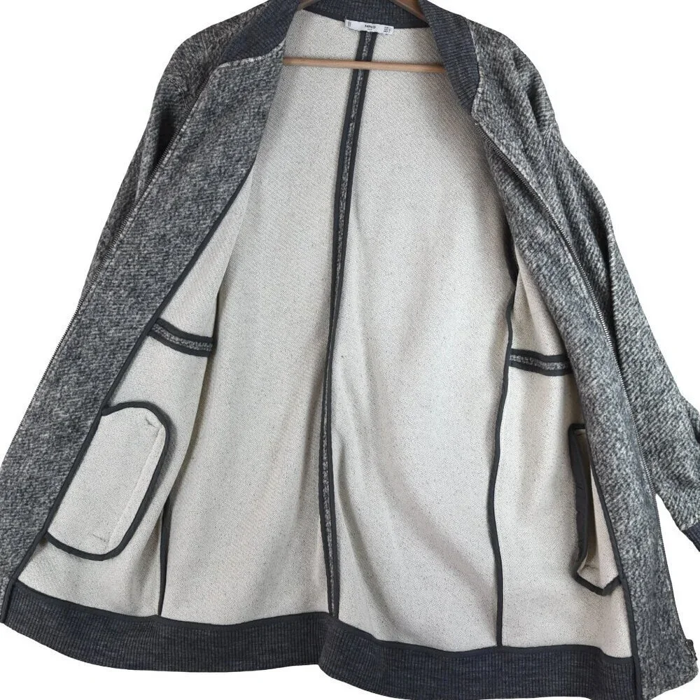 MNG Grey Knit Longline Bomber Jacket Coat M Felted Fabric